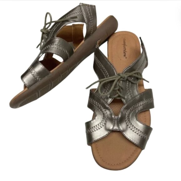 Comfortview Silver Open Back Tie Summer Sandals, 10W - Picture 1 of 11